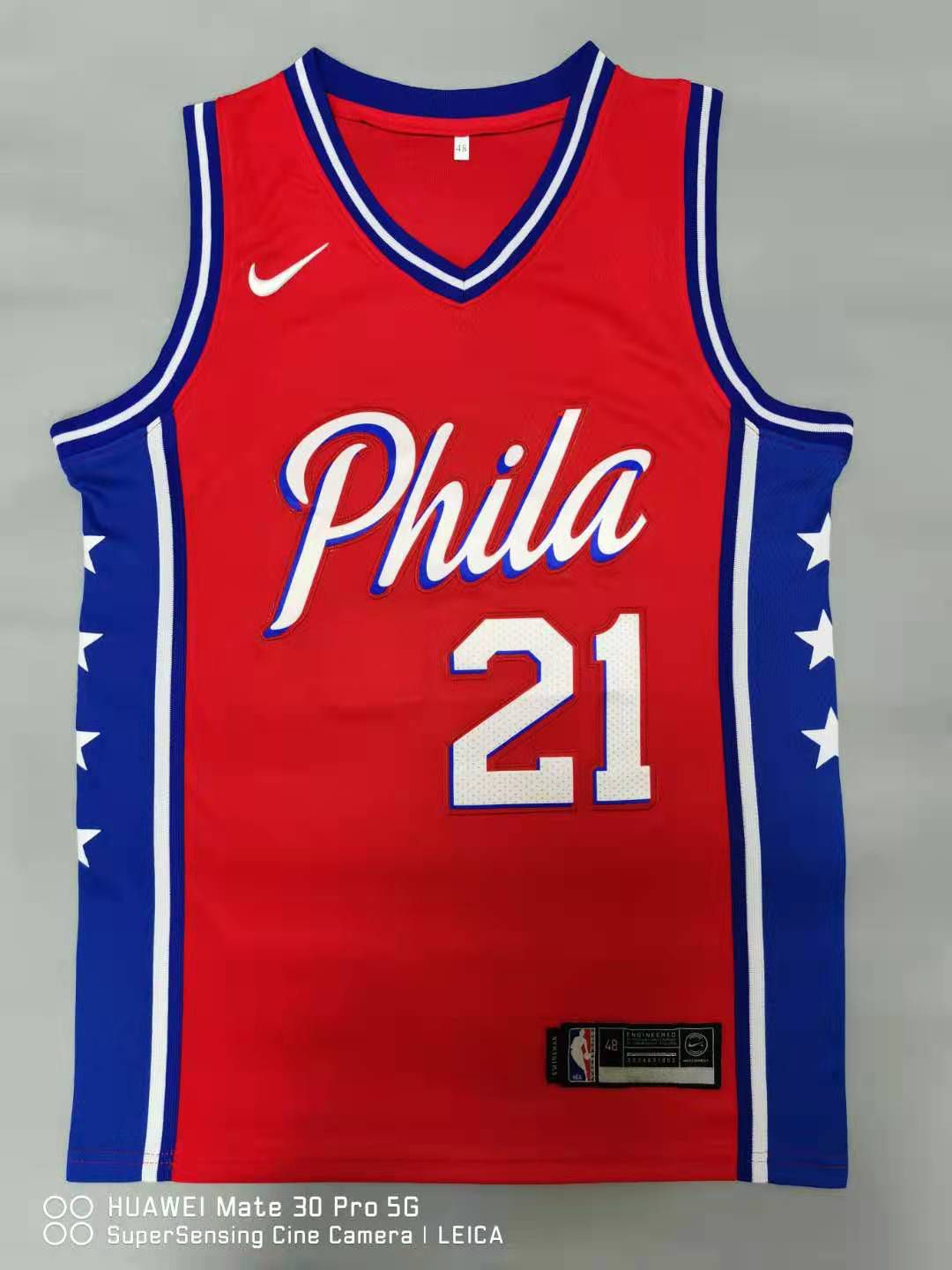 Men Philadelphia 76ers #21 Embiid Red 2021 Nike Game NBA Jersey